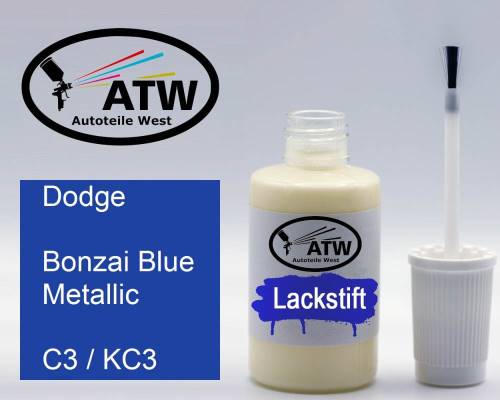 Dodge, Bonzai Blue Metallic, C3 / KC3: 20ml Lackstift, von ATW Autoteile West.